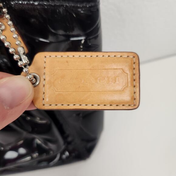 Coach Black Patent Leather Purse Handbag 11" x 7" Monogrammed Embossed C - Picture 3 of 9
